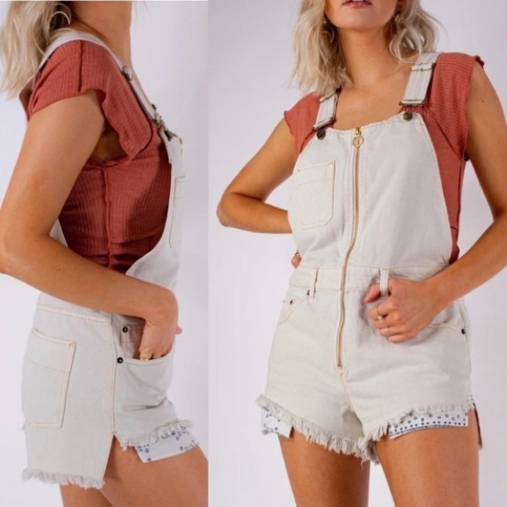 Free People Off White Denim Sunkissed Shortall